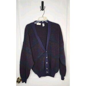 Size Large Potomac Collection Wool Blend Grandpa Cardigan Sweater Blue / Green